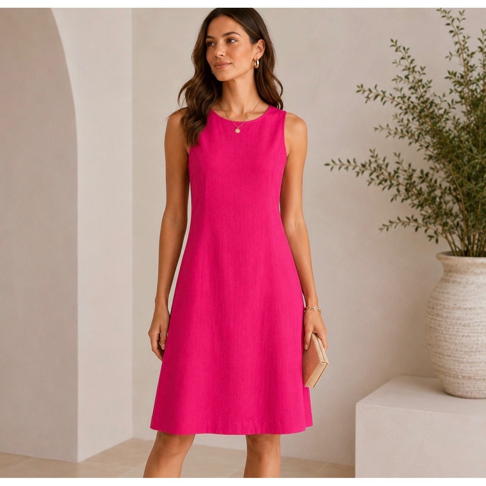Hot Pink Linen Shift Dress Structured A-Line Sleeveless Barbiecore Palm Beach 8